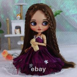 12Factory Blyth Doll Brown Straight Long Hair Hand Painted Makeup Sleeping Eyes