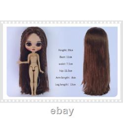 12Factory Blyth Doll Brown Straight Long Hair Hand Painted Makeup Sleeping Eyes