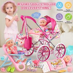 12.5 Baby Doll Stroller Set with 24 Accessories & 2 Outfits for Girls