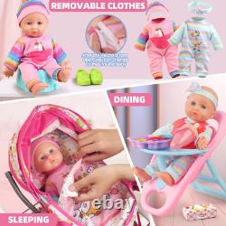 12.5 Baby Doll Stroller Set with 24 Accessories & 2 Outfits for Girls