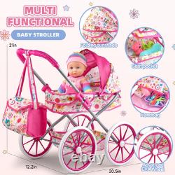 12.5 Baby Doll Stroller Set with 24 Accessories & 2 Outfits for Girls