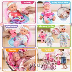 12.5 Baby Doll Stroller Set with 24 Accessories & 2 Outfits for Girls