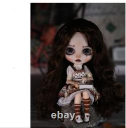 12 Factory Blyth Doll Brown Curly Long Hair Hand Painted Makeup Sleeping Eyes