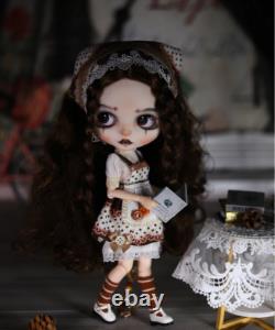 12 Factory Blyth Doll Brown Curly Long Hair Hand Painted Makeup Sleeping Eyes