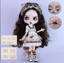12 Factory Blyth Doll Brown Curly Long Hair Hand Painted Makeup Sleeping Eyes