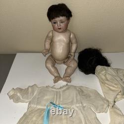 13 Antique Japanese Nippon F Y Bisque Doll Compo Body Blue Eyes Open Mouth Tee