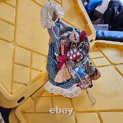 15 Farmer Wife Peddler Doll with MANY NICE miniatures, meat grinder basket