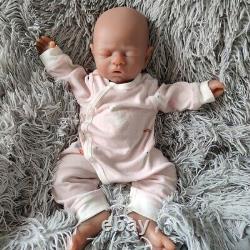 17Brown Sleeping Girl Lifelike Silicone Doll Reborn Baby Head can be turned