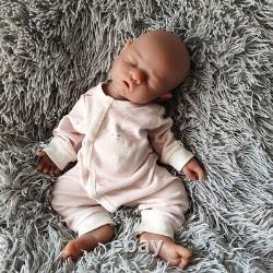 17Brown Sleeping Girl Lifelike Silicone Doll Reborn Baby Head can be turned