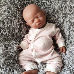 17Brown Sleeping Girl Lifelike Silicone Doll Reborn Baby Head can be turned