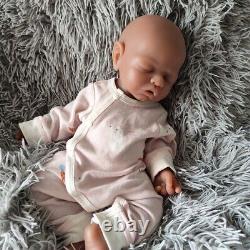 17Brown Sleeping Girl Lifelike Silicone Doll Reborn Baby Head can be turned