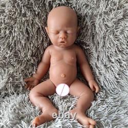 17Brown Sleeping Girl Lifelike Silicone Doll Reborn Baby Head can be turned