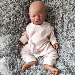 17Brown Sleeping Girl Lifelike Silicone Doll Reborn Baby Head can be turned