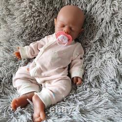 17Brown Sleeping Girl Lifelike Silicone Doll Reborn Baby Head can be turned