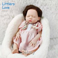 18'' Asleep Silicone Reborn Baby Girl Brown Curly Hair Silicone Doll Kids Gift