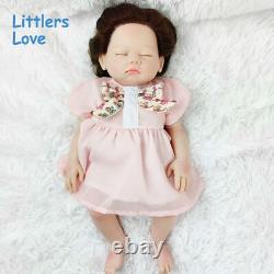 18'' Asleep Silicone Reborn Baby Girl Brown Curly Hair Silicone Doll Kids Gift