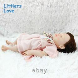 18'' Asleep Silicone Reborn Baby Girl Brown Curly Hair Silicone Doll Kids Gift