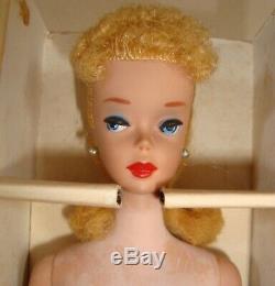 1958 Blonde Ponytail #3 Barbie Doll Orig Box Tm Stand Shoes & Glasses Ex. Cond