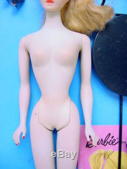 1959 BLONDE #2 PONYTAIL BARBIE w STAND, SUIT, GLASSES & HEELS! NICE EVEN TONING