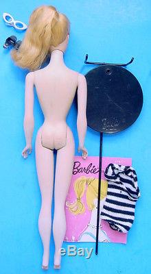 1959 BLONDE #2 PONYTAIL BARBIE w STAND, SUIT, GLASSES & HEELS! NICE EVEN TONING