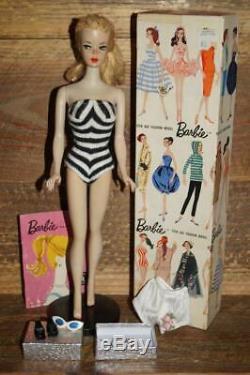 1959 BLONDE PONYTAIL #1 BARBIE w HAND PAINTED FACE! VHTF! With TM BOX & STAND