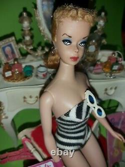 1959 Mattel Barbie #2 blonde Customized doll with swimsuit, stand, accessories