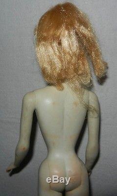 1960 #3 Rare Blonde Ponytail Barbie with Brown Eyeshadow in Original Swimsuit