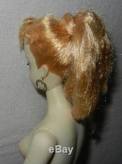 1960 #3 Rare Blonde Ponytail Barbie with Brown Eyeshadow in Original Swimsuit