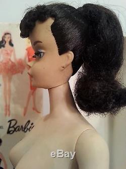 1960 #3 Vintage BARBIE white skin crayon smell BOX with STAND & Accessories