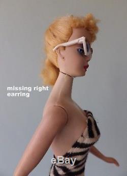 1960 original Barbie #3 blonde ponytail swimsuit stand box sunglasses Japan