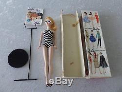 1960 original Barbie #3 blonde ponytail swimsuit stand box sunglasses Japan