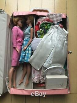 1960s HTF vintage Barbie dolls, bubblecut and ponytail blonde case and clothes