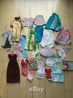 1960s HTF vintage Barbie dolls, bubblecut and ponytail blonde case and clothes