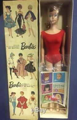 1962 #850 Mattel Barbie Ponytail Redhead Straight Leg Red Swimsuit Mint Nib Box