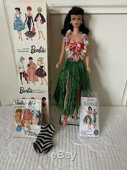 1962 Vintage Brunette #4 Ponytail Barbie In Original Box With Rare #l605 Outfit
