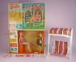 1964 Miss Barbie Bendleg Doll With Box, Wigs, Swing, Stand, Access, Etc