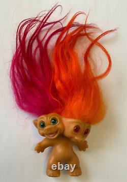 1965 Two Headed Troll- Two heads- Uneeda- Wishnik- Pink and Orange Hair- RARE