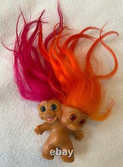 1965 Two Headed Troll- Two heads- Uneeda- Wishnik- Pink and Orange Hair- RARE