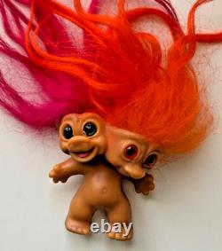 1965 Two Headed Troll- Two heads- Uneeda- Wishnik- Pink and Orange Hair- RARE