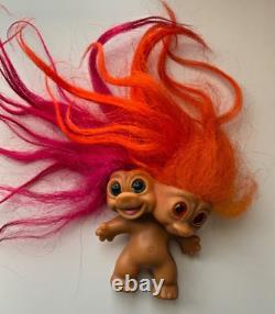 1965 Two Headed Troll- Two heads- Uneeda- Wishnik- Pink and Orange Hair- RARE