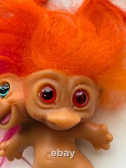 1965 Two Headed Troll- Two heads- Uneeda- Wishnik- Pink and Orange Hair- RARE