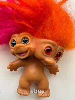 1965 Two Headed Troll- Two heads- Uneeda- Wishnik- Pink and Orange Hair- RARE