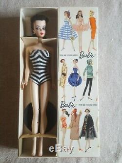 #1 Brunette Ponytail Barbie With Original Stand/box