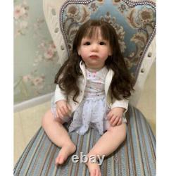 28 Finished Reborn Baby Doll Vinyl Toddler Girl Rooted Long Brown Hair Handmade