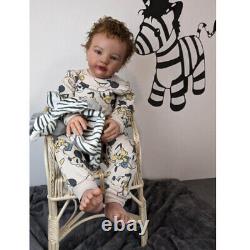 28 Painted Reborn Baby Doll Toddler Brown Curly Hair Rooted Cloth Body Toy Gift
