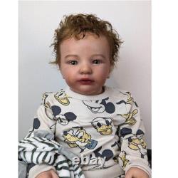 28 Painted Reborn Baby Doll Toddler Brown Curly Hair Rooted Cloth Body Toy Gift