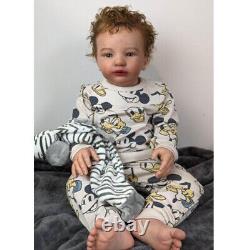 28 Painted Reborn Baby Doll Toddler Brown Curly Hair Rooted Cloth Body Toy Gift