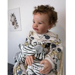 28 Painted Reborn Baby Doll Toddler Brown Curly Hair Rooted Cloth Body Toy Gift
