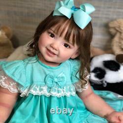 28 Painted Reborn Baby Doll Toddler Girl Long Hair Cloth Body Finished Doll Toy