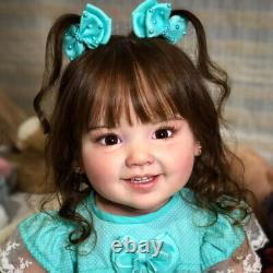 28 Painted Reborn Baby Doll Toddler Girl Long Hair Cloth Body Finished Doll Toy